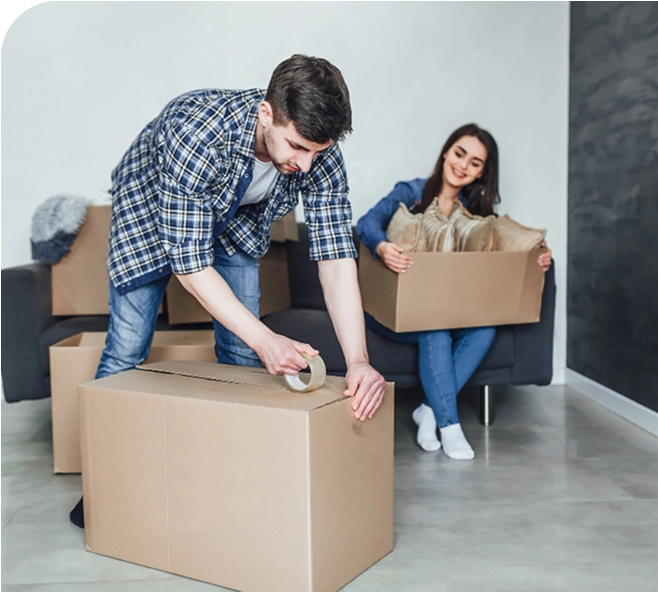 Couple packing boxes