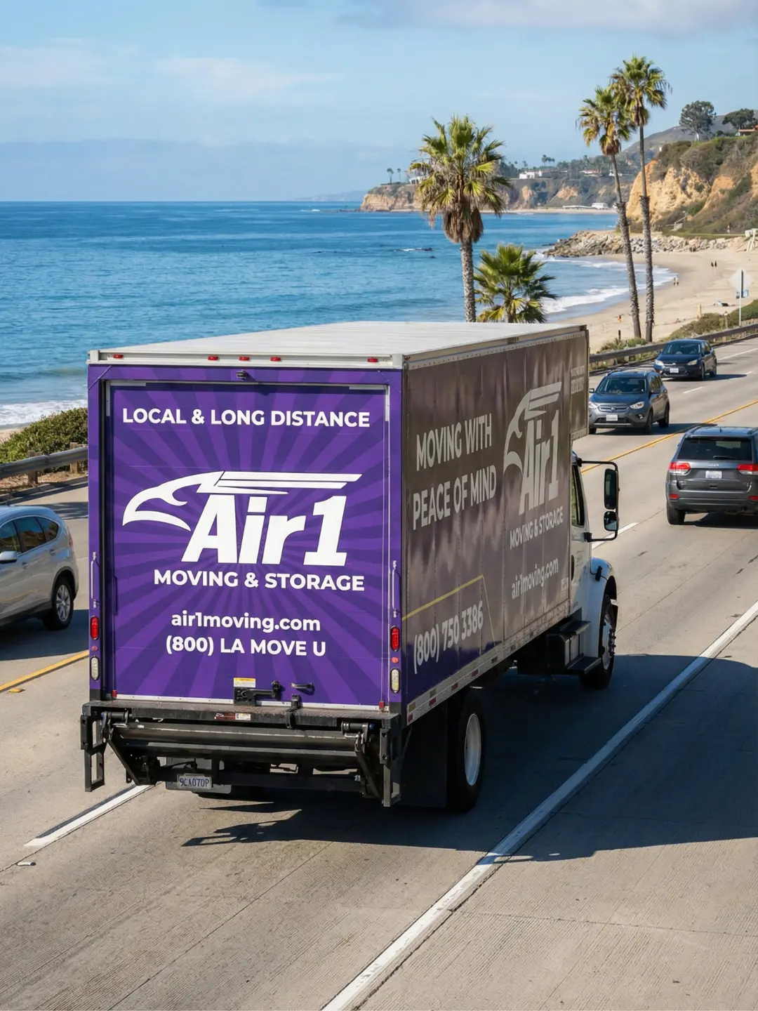 Air 1 Moving truck driving along the California coast
